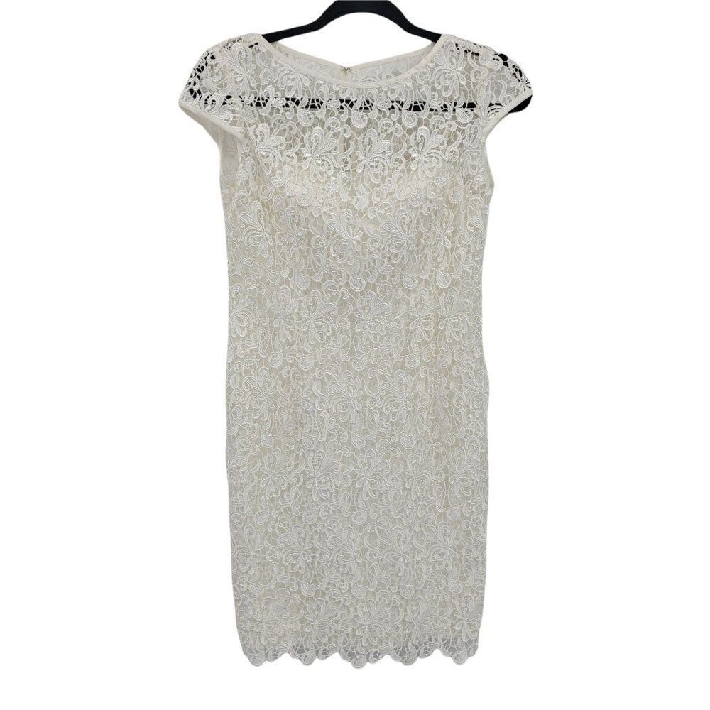 Vtg 90s LWD Bachelorette Graduation Lace Sweetheart Illusion Dress Sz 4P Party